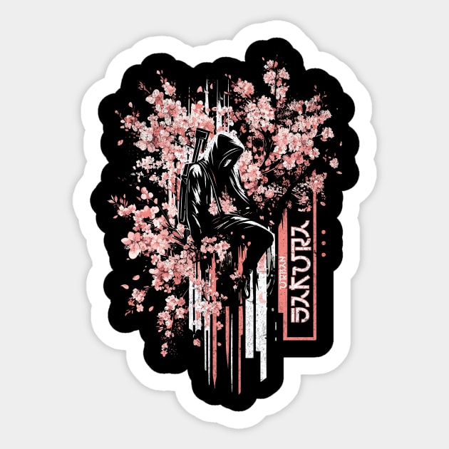 Urban Samurai Among Sakura T-Shirt: Modern Warrior - Cherry Blossom Tee Sticker by Designed By Marty